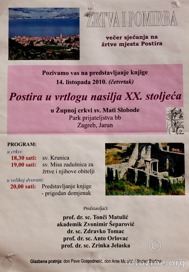 Zagreb: Predstavljanje knjige "Postira u vrtlogu nasilja XX. stoljeća"
