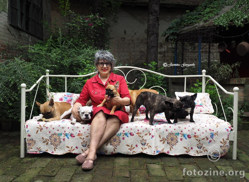 A lady with a French Bulldogs