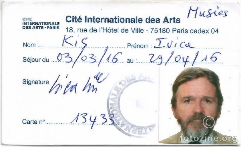 accréditation à l'artiste pour un séjour à Cité internationale des arts, Paris